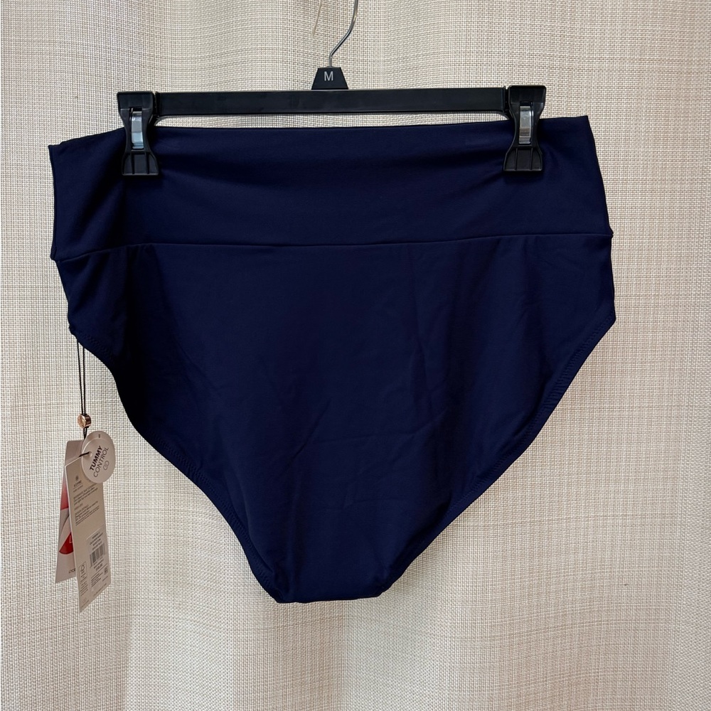 CALIA Wide Banded High Rise High Leg Swim Bottoms Navy Blue Sz L Flattering NWT - Picture 5 of 11